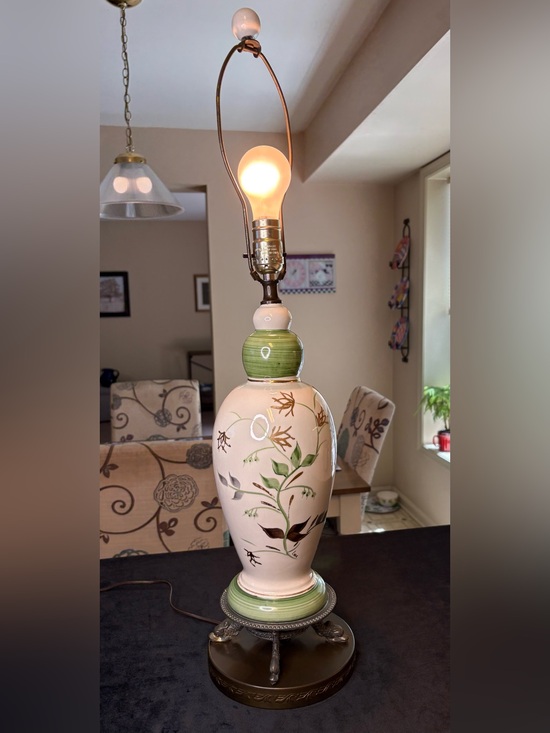 Other - Vintage Hand-Painted Floral Ceramic Lamp Dolphin/ Fish -Head Claw Feet